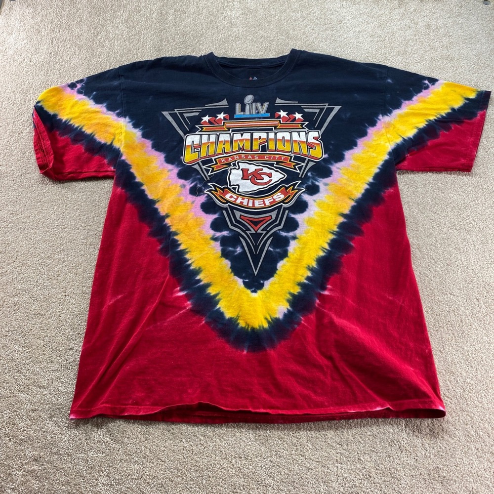 Majestic Shirt Mens 2XL Red Kansas City Chiefs Super Bowl LIV Tie Dye Graphic